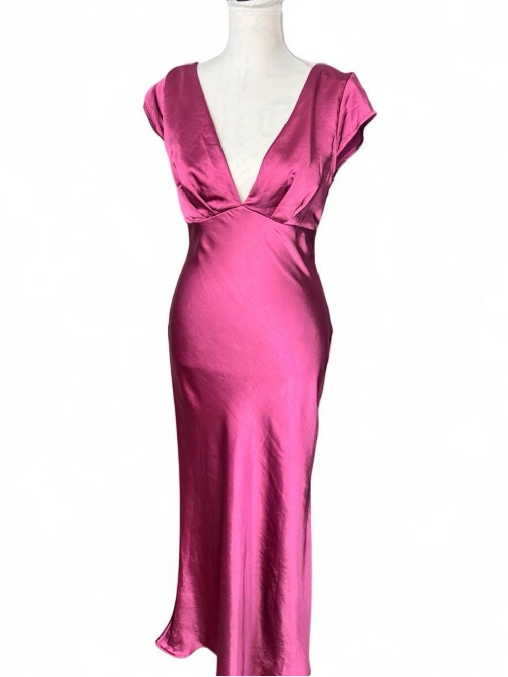 Bec & Bridge Satin Deep V Maxi Dress in Fuchsia Pink